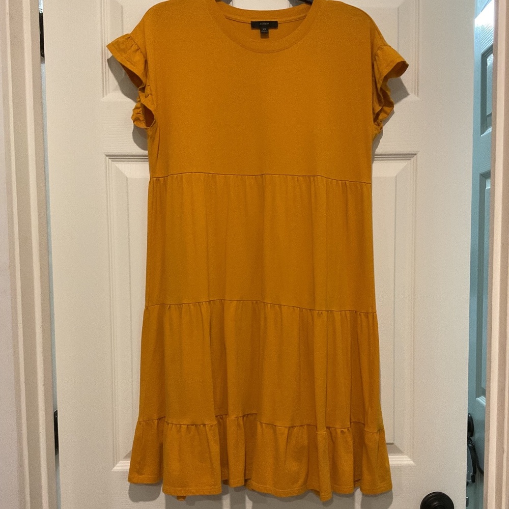 J Crew cotton mustard tiered dress summer or fall size XS